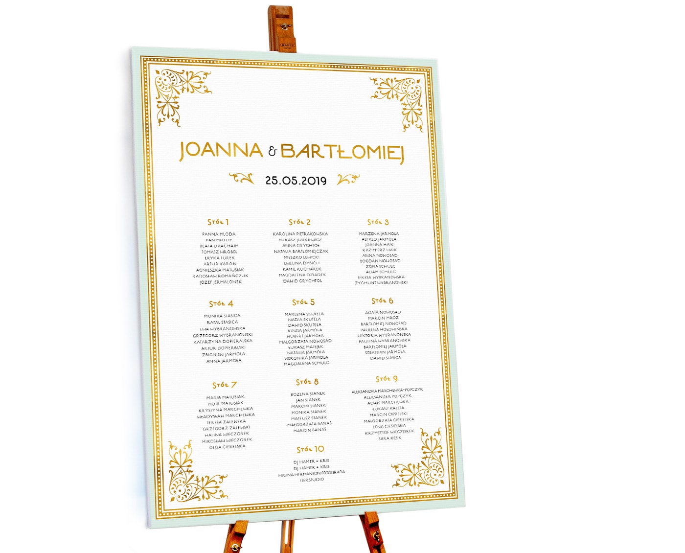 Tablica stołów na wesele w kolorystyce miętowo złotej
