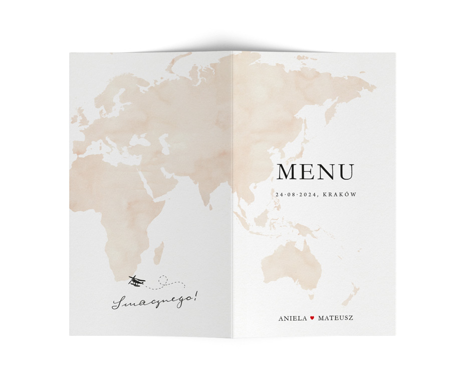 Karty menu na stoły z beżową mapą świata