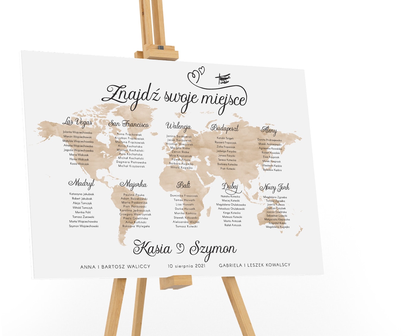 Plan stołów z motywem mapy świata w kolorze brązowym