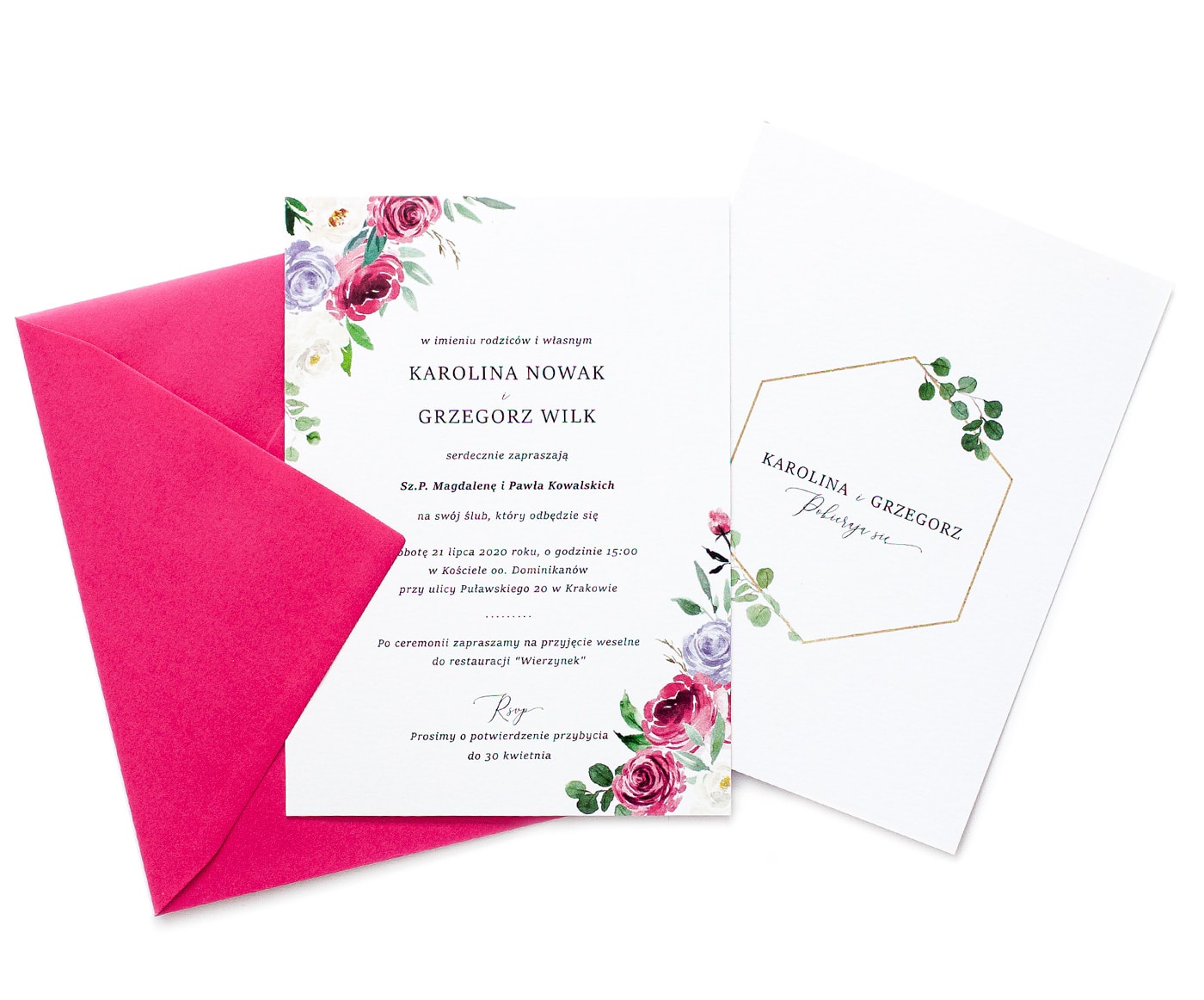 Zaproszenia ślubne w różowej kopercie