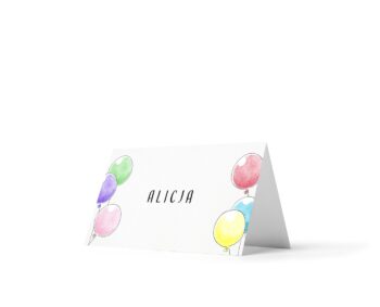 Winietki z imionami dzieci i rysunkiem dużych kolorowych balonów