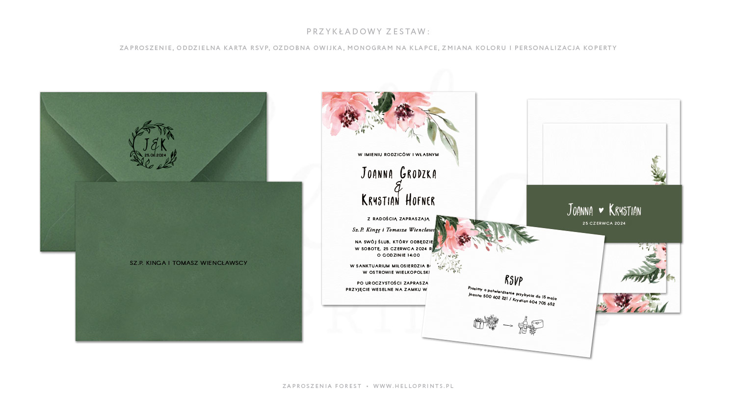 Rustykalne zaproszenia z kwiatami i różową kopertą