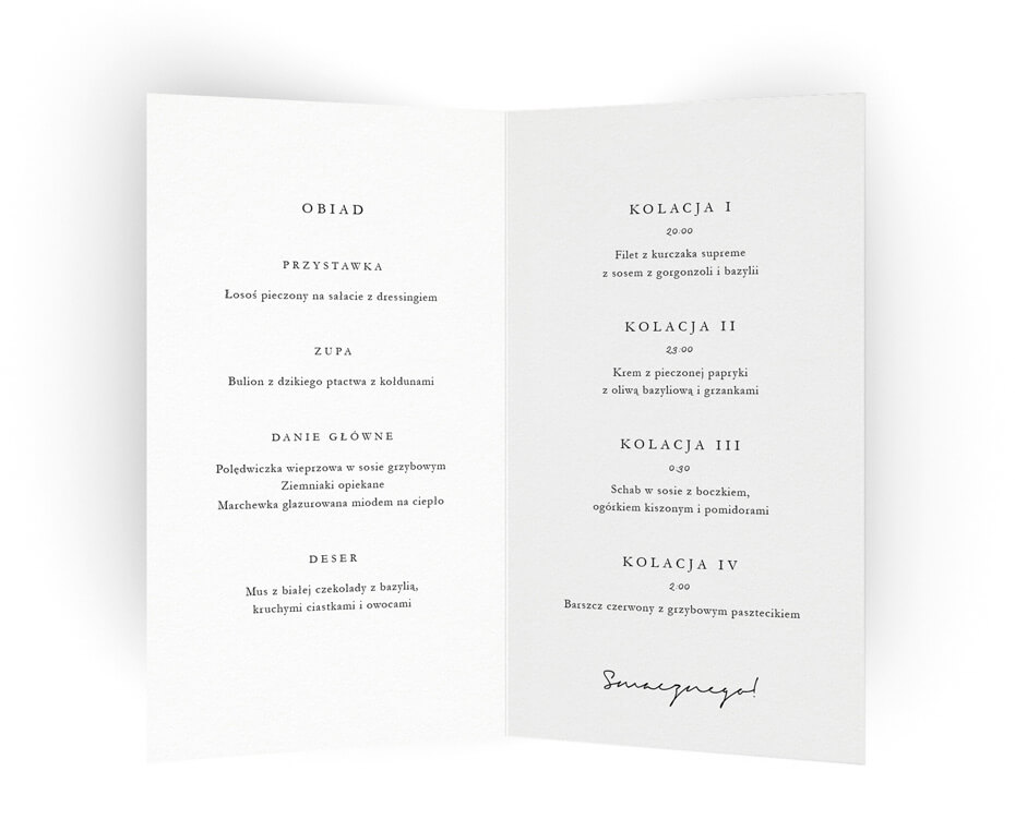 karty menu na stoły minimalistyczne pinky fingers