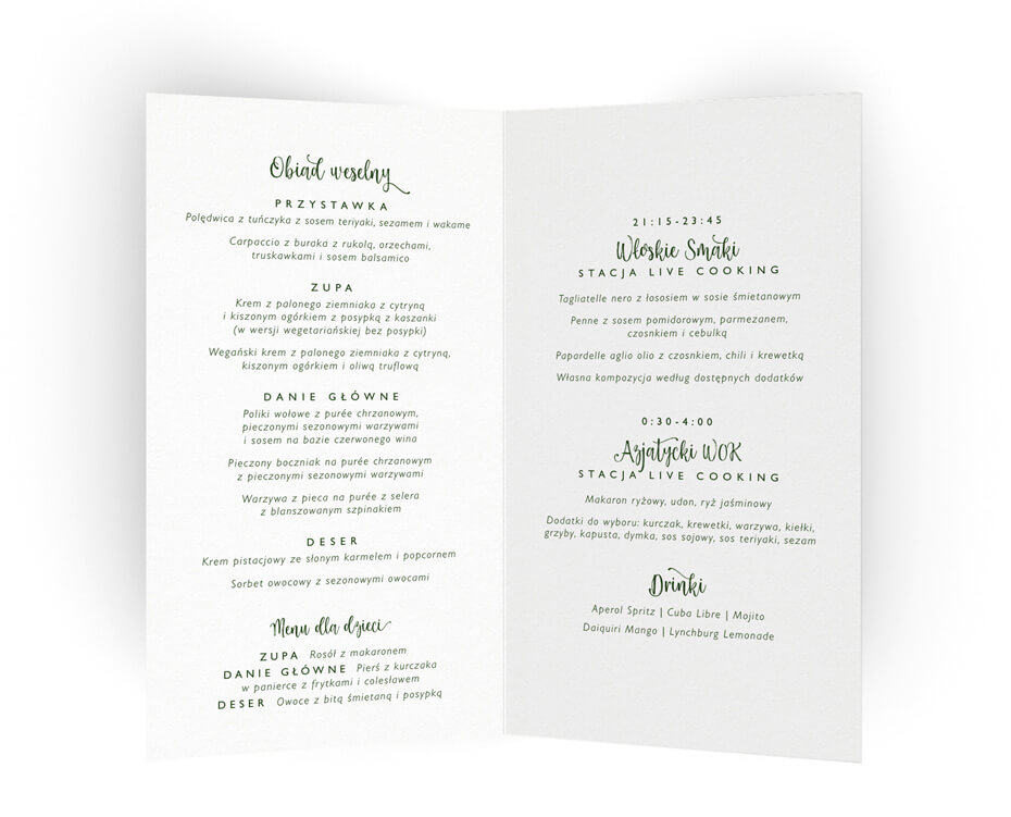 rustykalne karty menu na stoły w zielonym kolorze