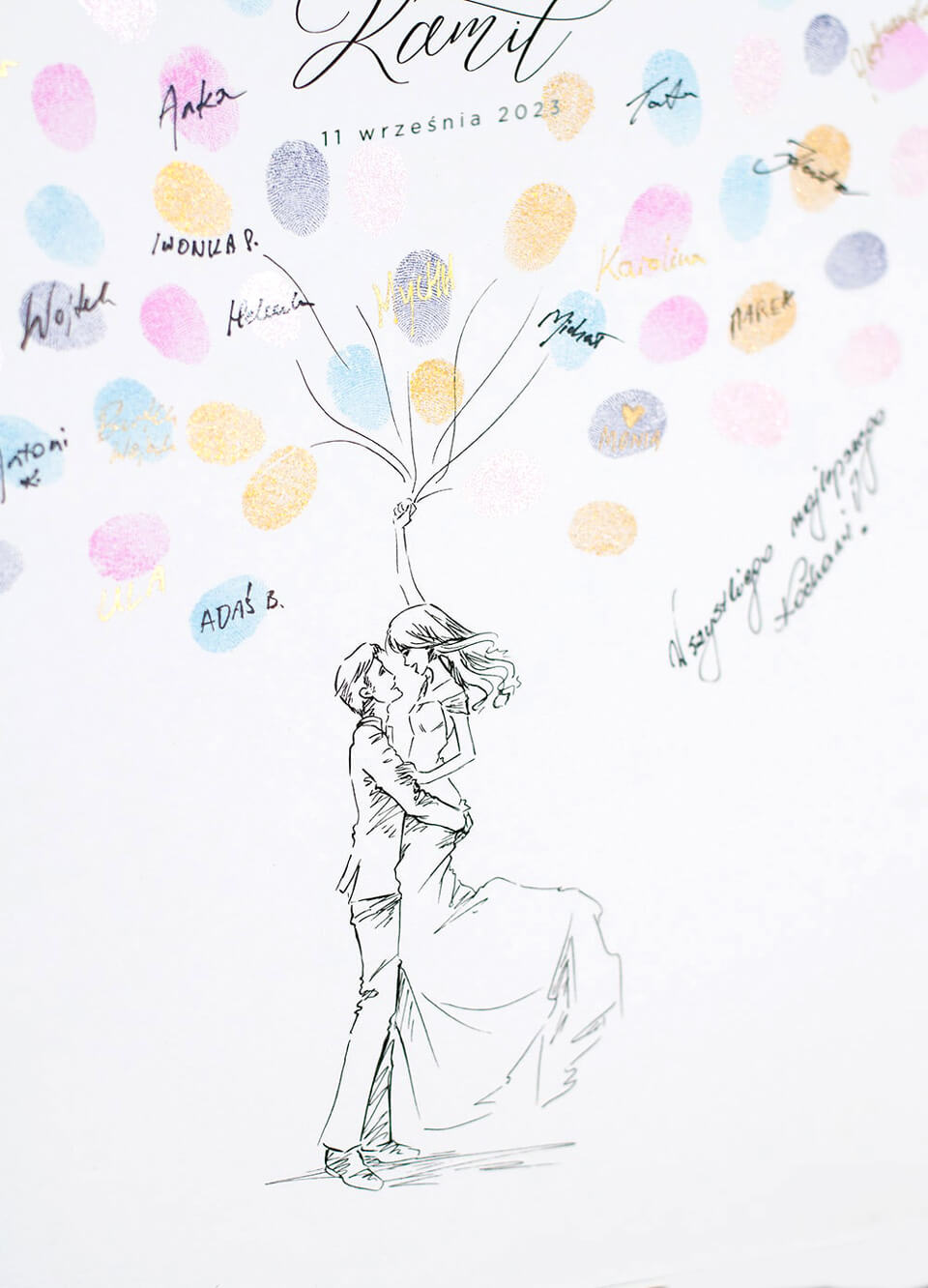 Księga gości z rysunkiem Pary i balonami z odcisków palców