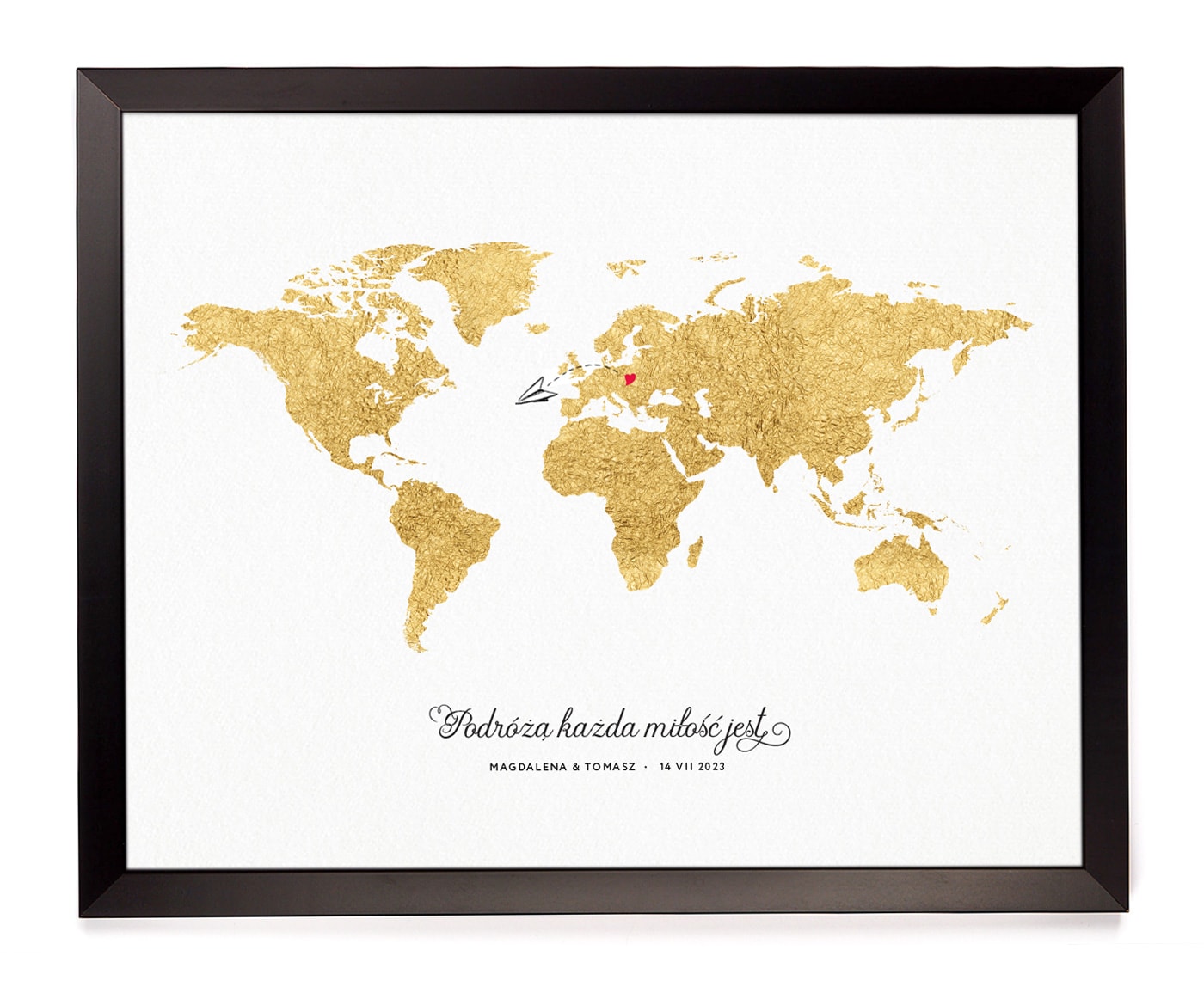 Złota mapa świata w czarnej ramce