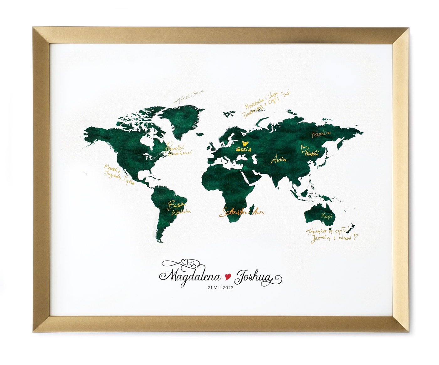 Księga gości z mapą świata w złotej ramce
