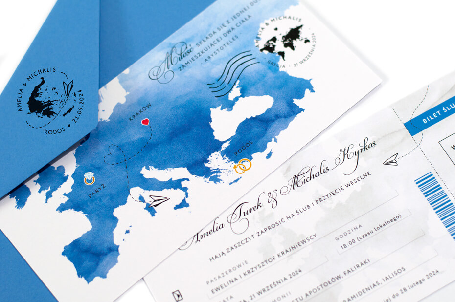 Polsko greckie zaproszenia ślubne, bilet