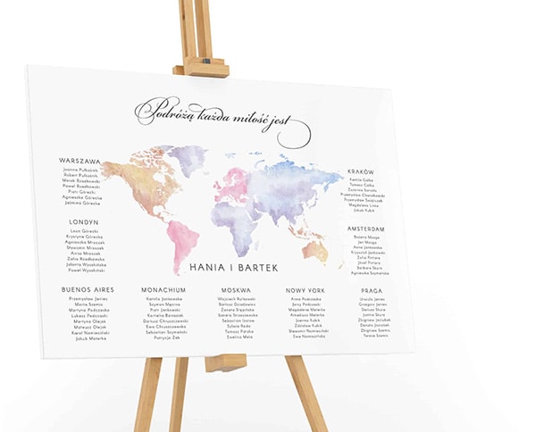 Plan stołów Mapa świata – kolorowa