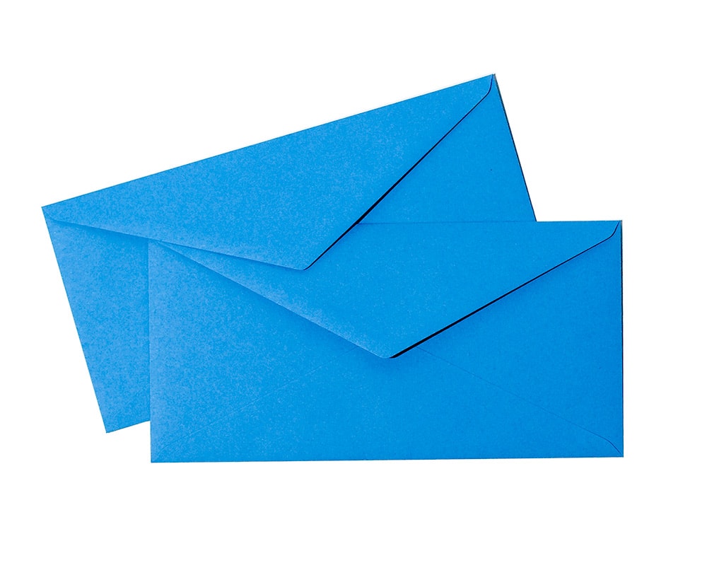 niebieskie koperty na zaproszenia ślubne, klapka trójkątna