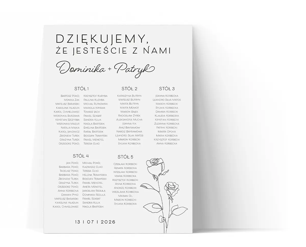 Plan stołów według numerów 